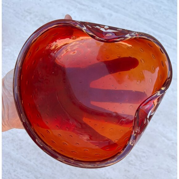 Murano Blown Glass Bowl With Bucillante Bubbles Red 6.25"x5.75"x2.25" Italy Gift - Picture 14 of 16